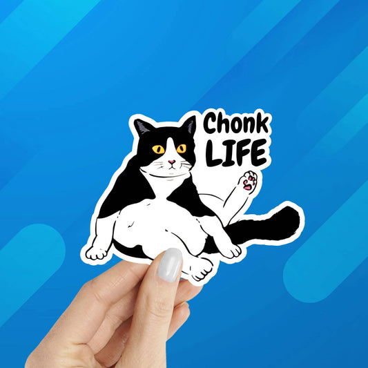 Chonk Life Fat Black Cat Laptop Water Bottle Sticker