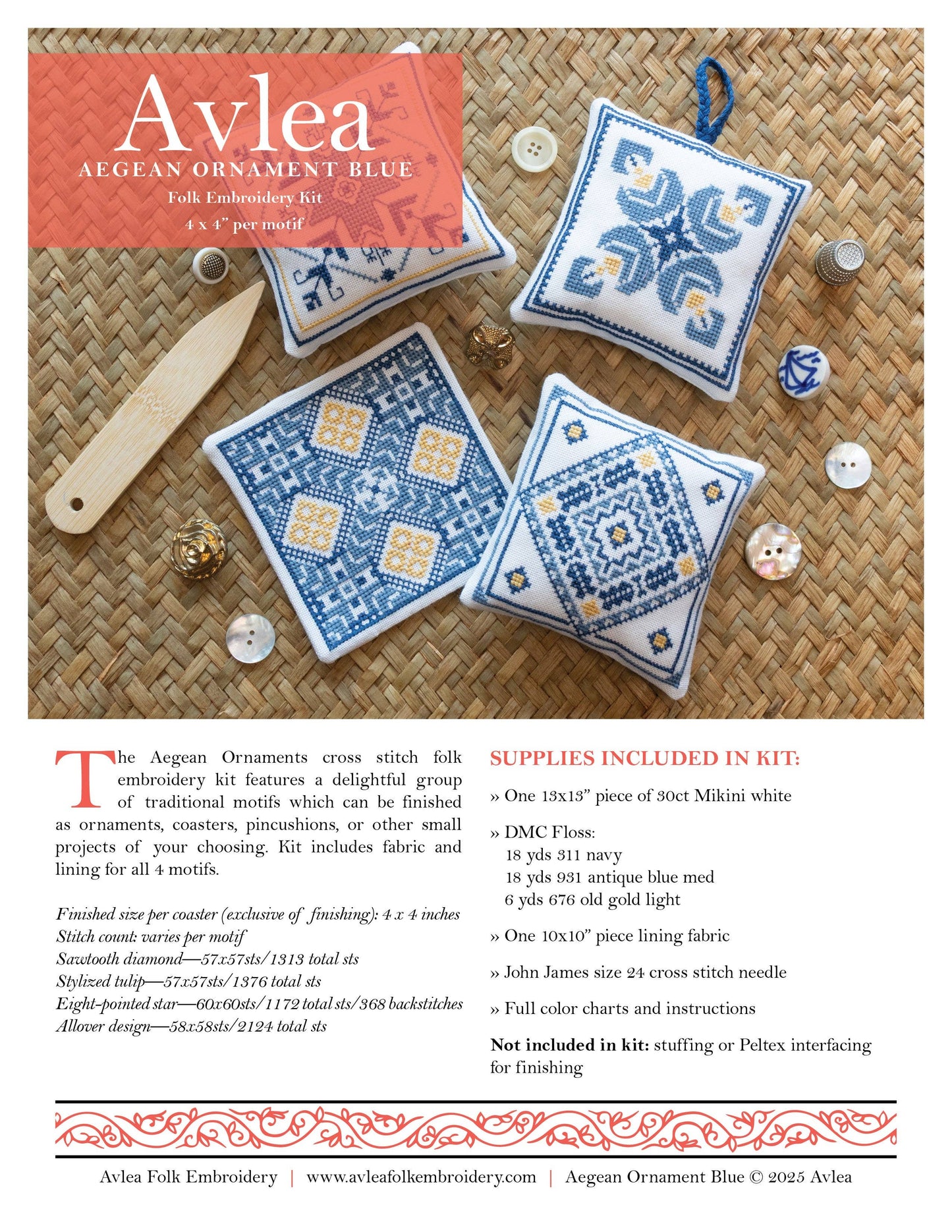 Aegean Ornaments Blue Cross Stitch Kit