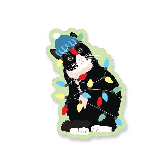 Holiday Black Cat with Christmas Lights Vinyl Sticker