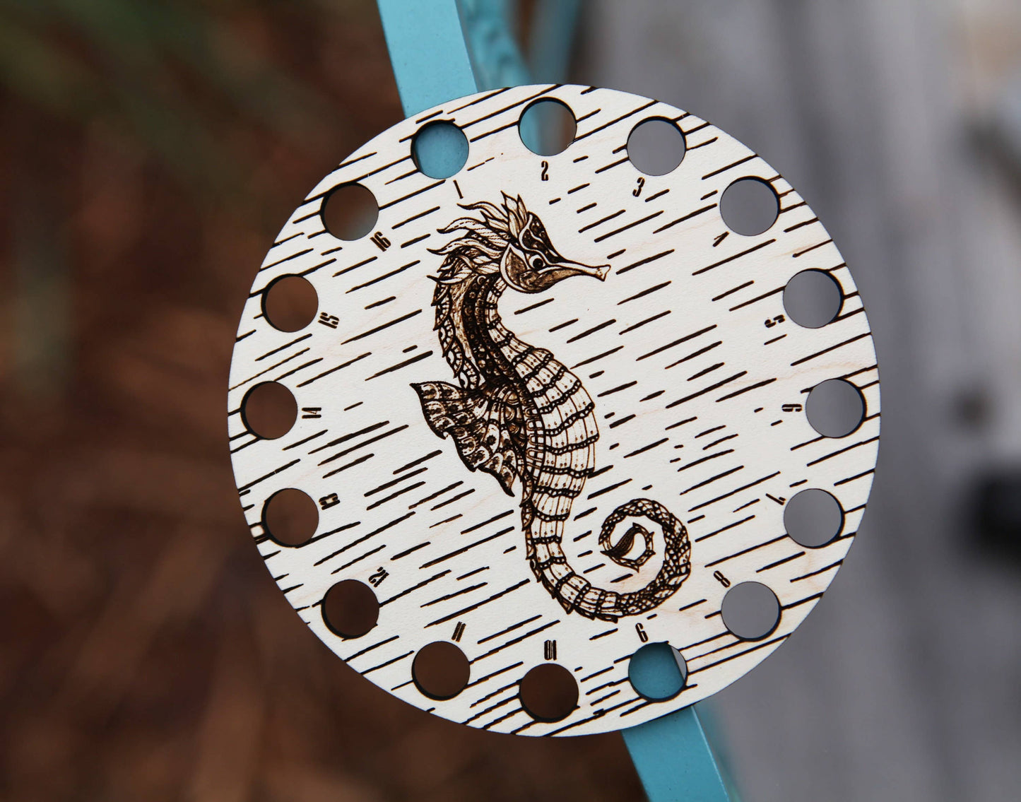 Seahorse Embroidery Floss Storage Holder Maple Wood Circle