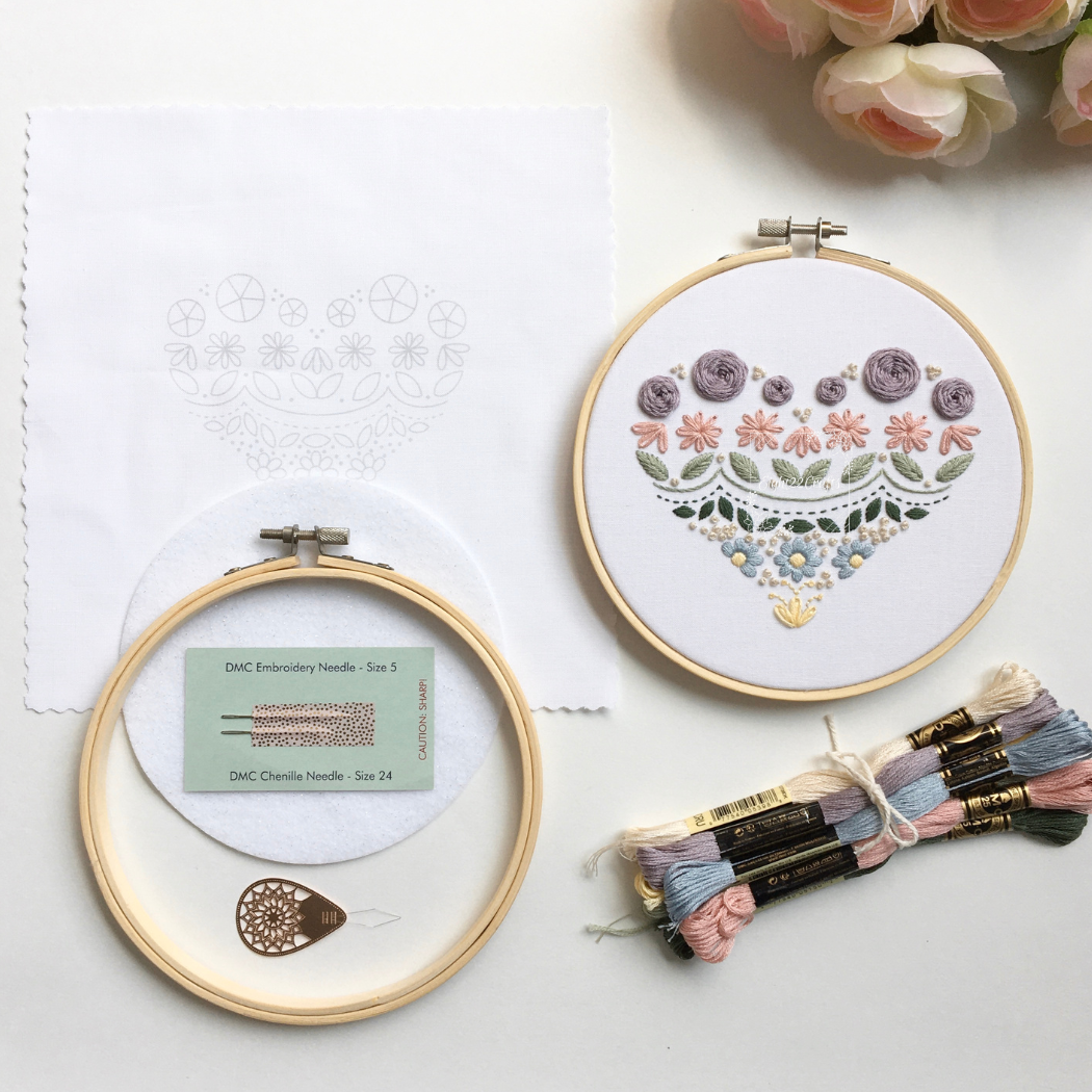 Enchanting Heart Sampler Embroidery Kit, Level 1