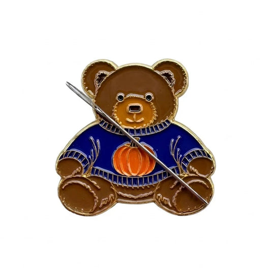 Fall Pumpkin Teddy Bear Needle Minder