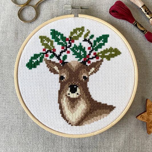 Holly Deer Cross Stitch Kit