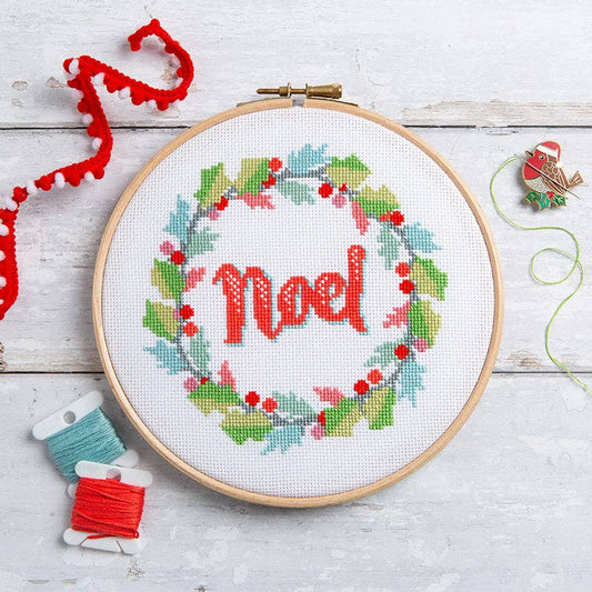 Noel Holly Wreath - Christmas Cross Stitch Kit
