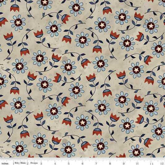 CLEARANCE PER YARD Bright Stars Floral Natural by Teresa Kogut #C13102 Natural